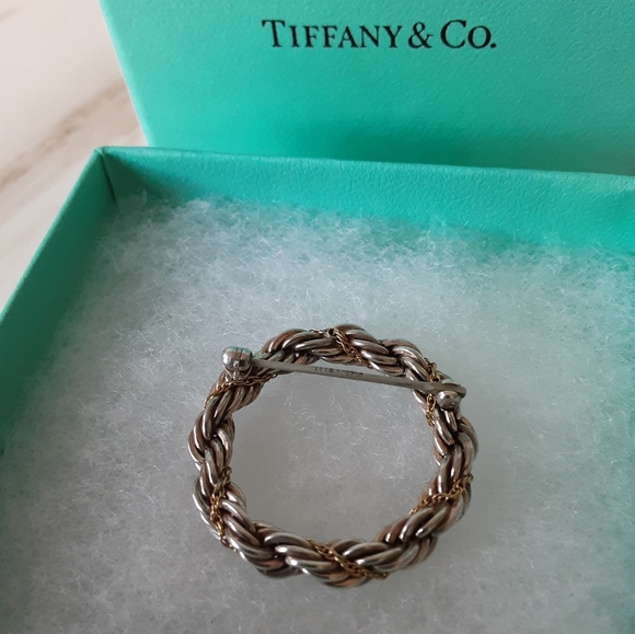 AUTHENTIC TIFFANY & CO. ESTATE 925 & 18KT YG TWISTED ROPE WREATH BROOCH - Picture 3 of 7